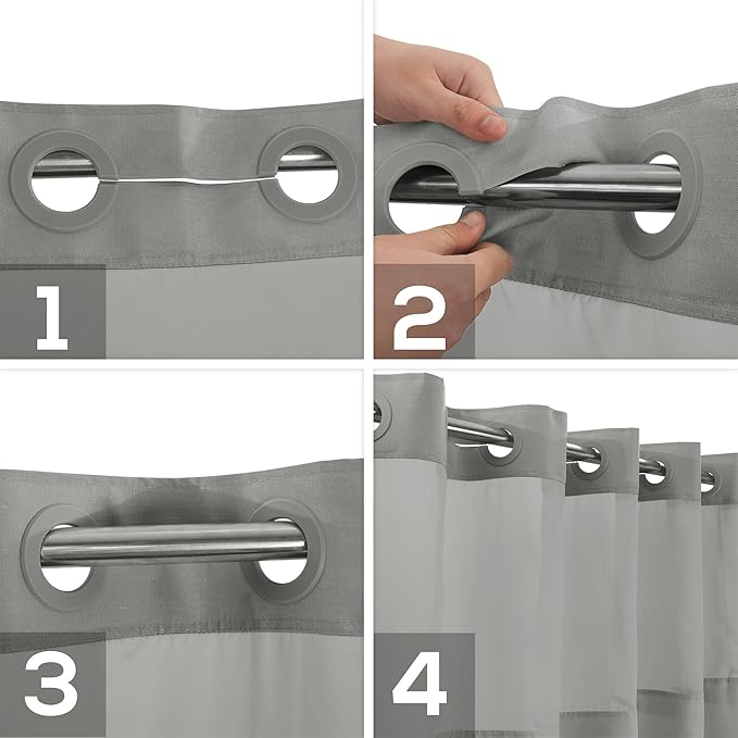 No Hook Slub Textured Shower Curtain with Waterproof PEVA Liner Set - 71" x 74"(72"), Hotel Style with See Through Top Window, Fabric Curtain & Waterproof Liner for Bathroom, Dark Gray, 71x74