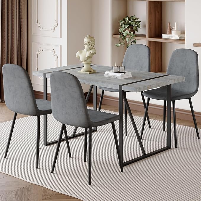Dining Table Chairs Set for 4, Modern Rectangular Dining Room Table Set Upholstered Dining Chairs 55" Dinner Table Set for Kitchen (Grey Table & Grey1 Chairs, 55 inch Table + 4 Chairs)