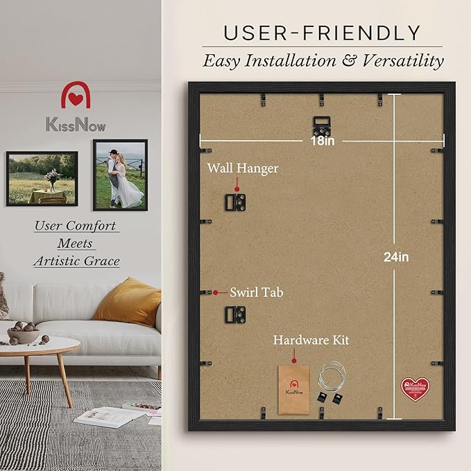 18x24 Poster Frame 4 Pack, Black Solid Wood Picture Frame with Polished Plexiglass, Wall Hanging