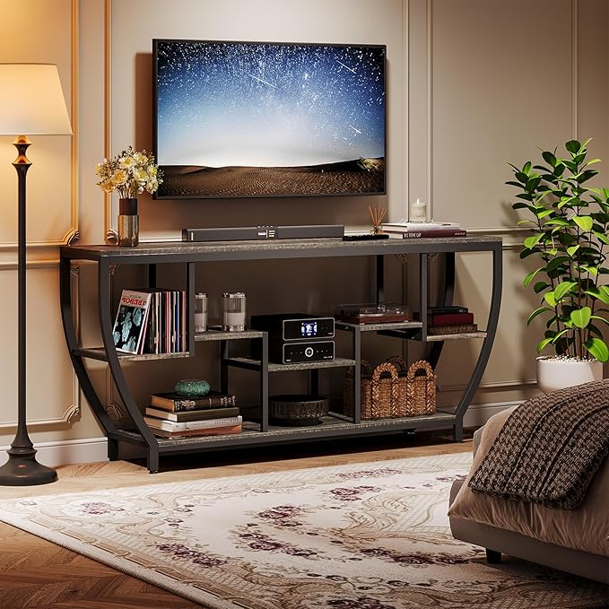 Tribesigns TV Stand for Televisions up to 80 Inches, 70.9 Inches Entertainment Center with Storage Shelves, Wood TV Media Console Table Unit for Living Room, Bedroom, Dark Grey