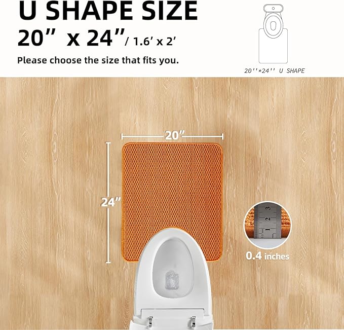 Chenille Bath Mat U Shape - Non Slip Quick Dry Rug, Super Absorbent, Thin Pile, Orange, 20"x24" for Bathrooms