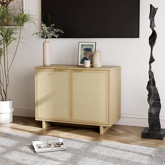 TV Stand for Living Room, Boho Entertainment Center for Bedroom with Adjustable Shelves, Farmhouse Television Stands with Large Storage, Media Console Table