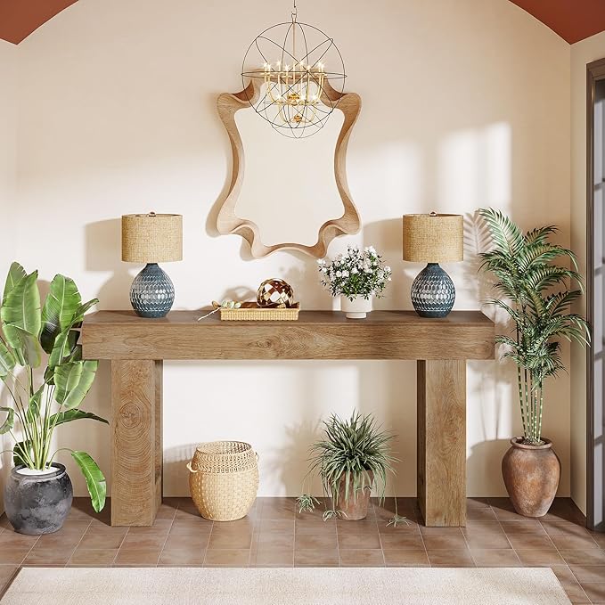 Tribesigns Farmhouse Console Table, 63-Inch Long Narrow Sofa Table Behind The Couch, Wooden Rectangular Entryway Table for Entrance, Hallway, Living Room (Natural)