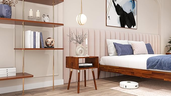 Bme Dinkee Solid Wood Nightstand, Fully Assembled, Without Drawer for Mid Century Bedroom and Living Room, Dark Chocolate