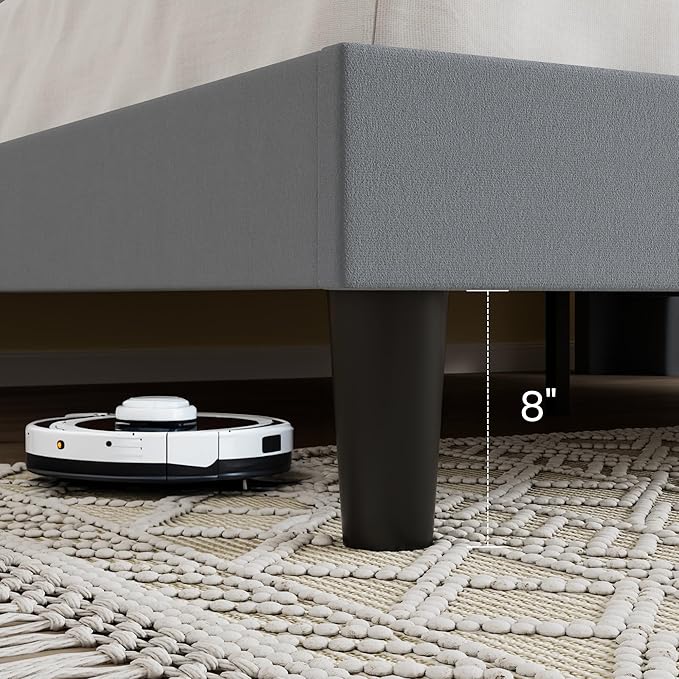 SHA CERLIN King Size Velvet Upholstered Platform Bed Frame with Vertical Channel Tufted Wingback Headboard, Wooden Slats Support, Easy Assembly, Under Bed Storage, No Box Spring Required, Grey