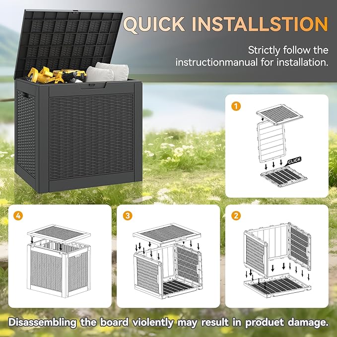 NUNU LAB 30 Gallon Waterproof Outdoor Storage Box, Lockable Resin Deck Box Bench for Patio Cushions, Garden Tools, Pool Accessories & Package Deliveries – Black