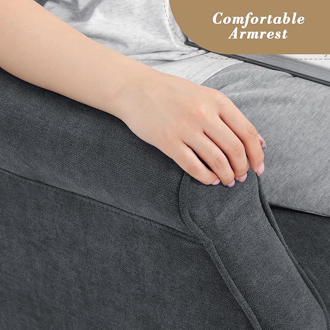 Athena Collection Mid Century Accent Chair with Rubberwood Legs, Upholstered Modern Armchair with High Back, Tufted Backrest and Angled Back Legs for Living Room, Bedroom, Vanity, Lava Gray