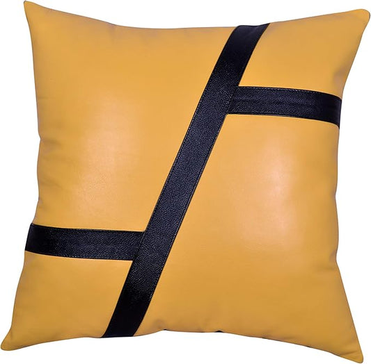 D DOLLY LAMB Lambskin Leather Pillow Cover - Sofa Cushion Case - Decorative Throw Covers for Living Room & Bedroom, 14x14 Inches - Camel Pack of 1