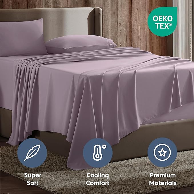 Nestl Split King Sheet Set - 1800 Ultra-Soft Microfiber Bed Sheets - Double Brushed - Deep Pockets - Easy Fit - 5 Piece Set - Bed Sheets & Pillowcases (Split King, Dusty Purple)