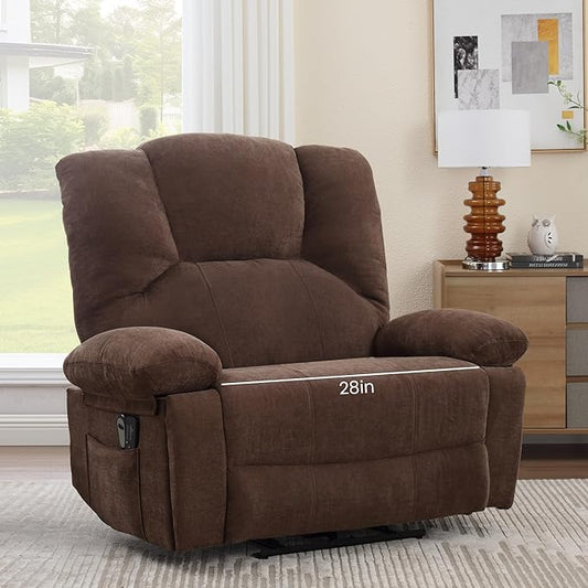 Oversized Power Recliner Chair 350lb with Hidable Cup Holders, Extra Wide Large Big Electric Recliner Chair with Lumbar Support Pillow Nursery Chair Living Room (Power, BROWN-6001)