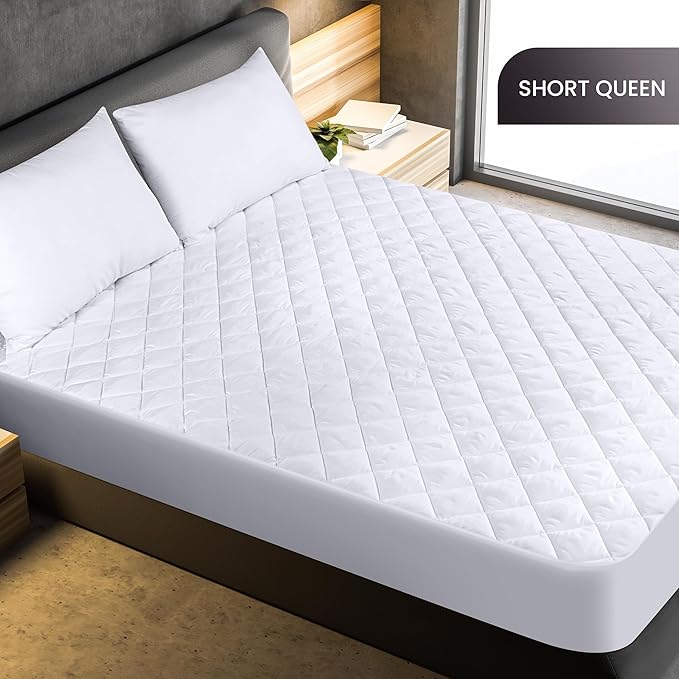 Utopia Bedding Quilted Fitted Mattress Pad, Short Queen Size, Elastic Fitted Mattress Topper Protector and Cover Stretches up to 16 Inches Deep, Machine Washable (White)