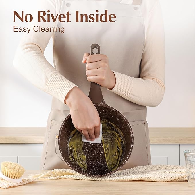 SENSARTE Saucepan Nonstick with Lid 1.5 Quarts Granite Coating Sauce Pot Small Kitchen Cooking Pot, Induction Comptable, Free of Intentionally Added PFOA