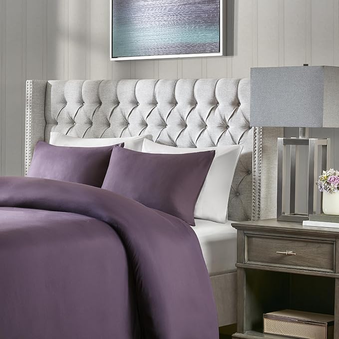 Madison Park Amelia Upholstered Headboard | Nail Head Trim Wingback Button Tufted | King, Grey