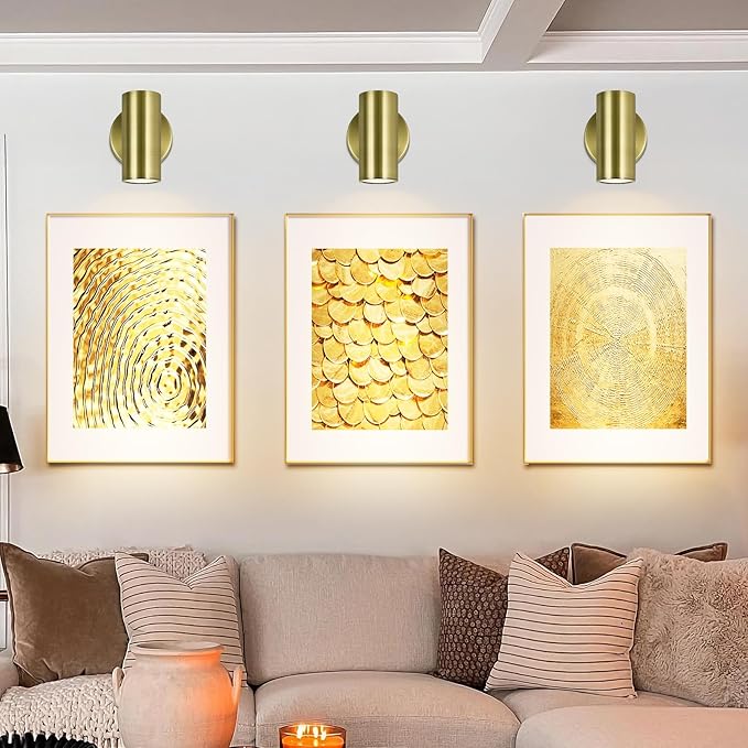 Brass Wall Sconces, Hardwired Wall Sconce Lights, LED Sconces Lighting, Dimmable Wall Mounted Light, Picture Llights for Painting Display Artwork Portrait