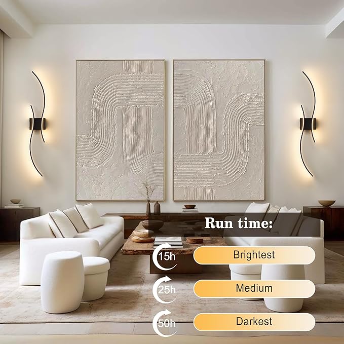 Battery Operated Wall Sconces Set of Two with Remote Control, Stepless Colors 3000K-6000K & Dimming, LED Black Wireless Wall Light for Living Room, Hallway, Bedroom, 39.3 Inch (2 Pack)