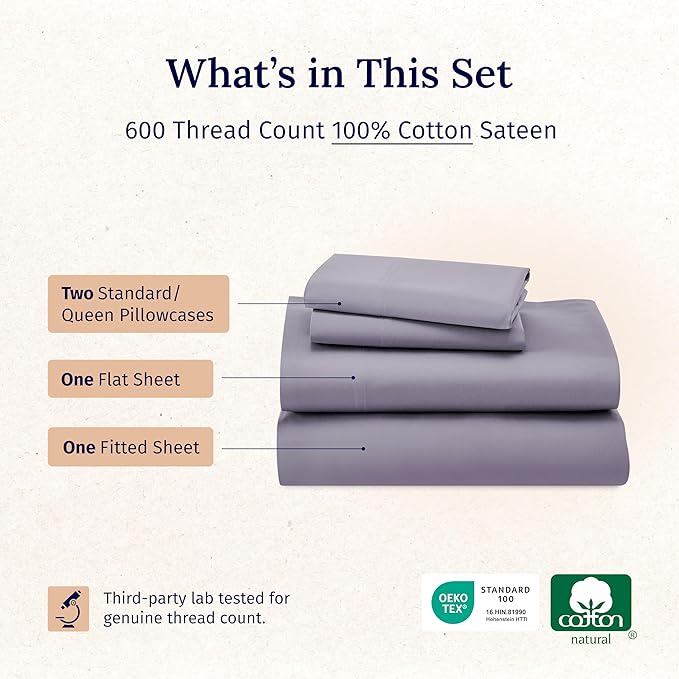 California Design Den - Luxury Full Size Sheet Set - 100% Cotton, 600 Thread Count Deep Pocket Full Size Bed Sheets, Hotel-Quality Cooling Sheets with Sateen Weave - Lavender