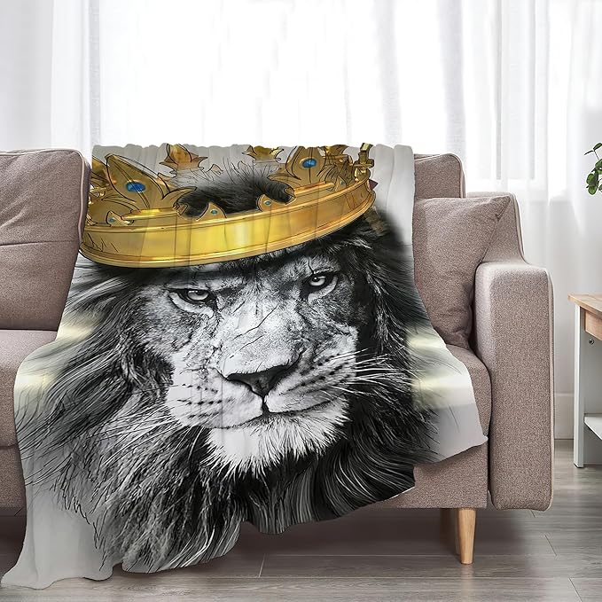 Lion Crown Throw Blanket - Soft, Warm & Cozy Fleece for Men, Women, Girls & Boys - 80"x60"