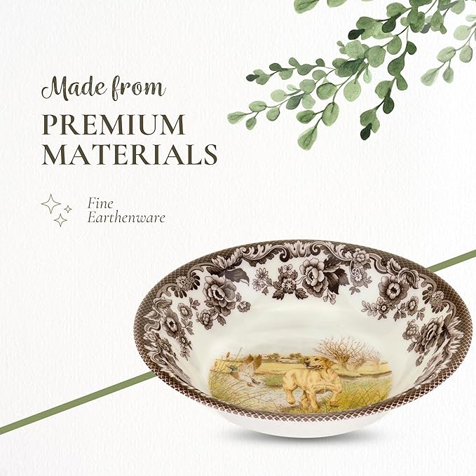 Spode Hunting Dogs Yellow Labrador Retriever 8" Ascot Cereal Bowl - Dog-Themed Rustic Decor, Ideal for Holiday Breakfasts & Collectors, Fine Earthenware - Microwave & Dishwasher Safe, Made in England