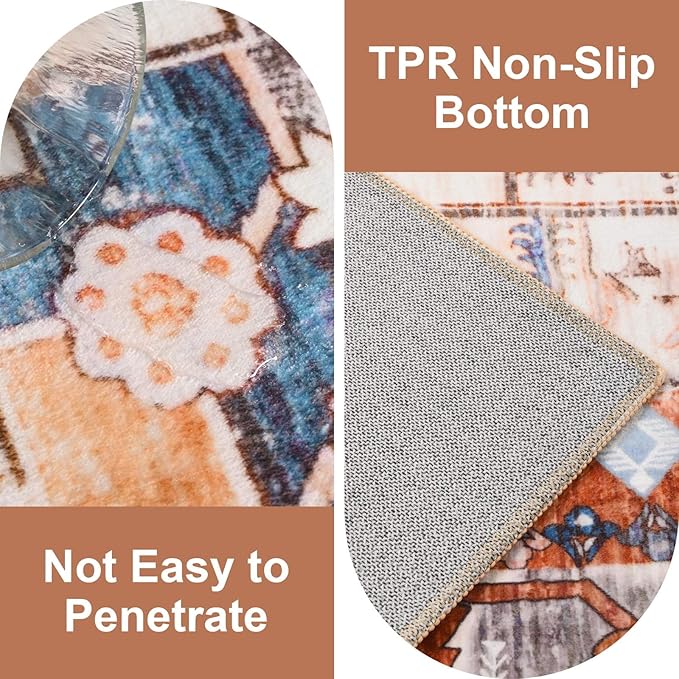 5x7 Area Rugs for Living Room, Non Slip Vintage Floral Rug for Bedroom Dining Room, Low Pile Indoor Carpet for Nursery, Kitchen, Office Home Decor, Orange