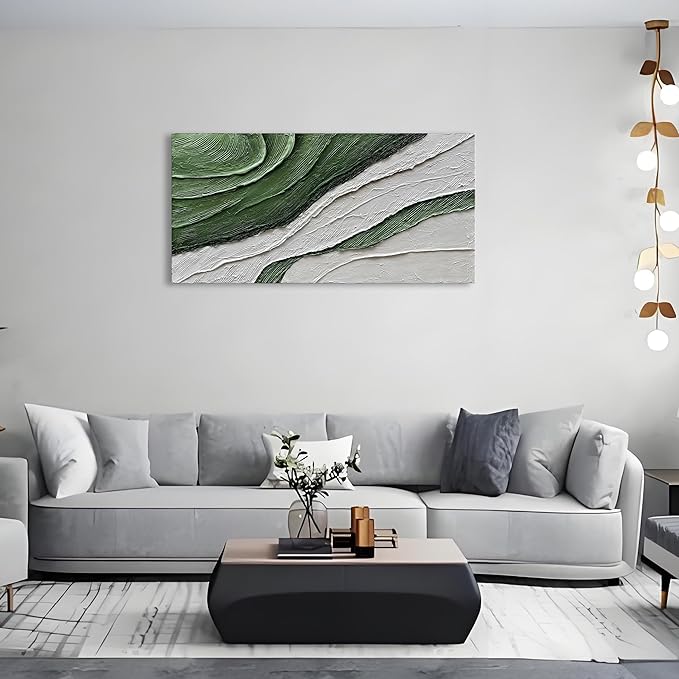 Art Hand-Painted Green Texture Oil Painting Modern Abstract Canvas Art Home Wall Decoration 24x48 inches