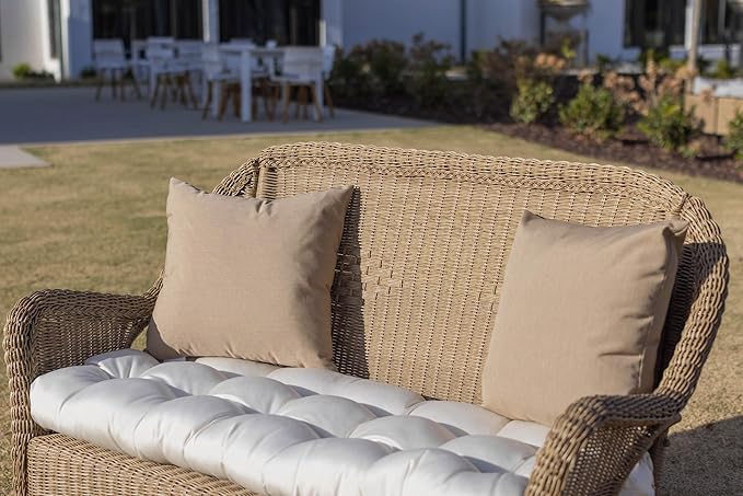 RSH DECOR: Sunbrella Square Throw Pillows Set of 2 | 17" x 17" | Water and Fade-Resistant Performance Fabric | Outdoor Pillow Covers with Down-Alternative Inserts | Canvas Heather Beige