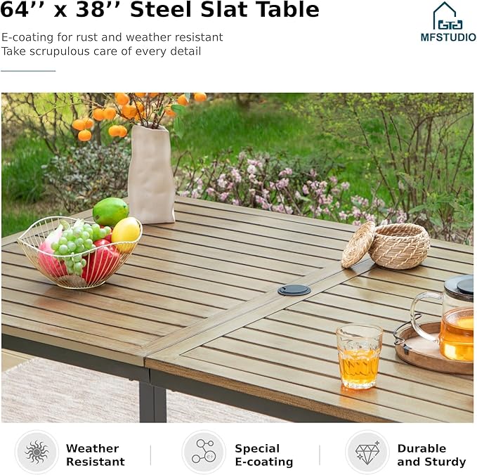 MFSTUDIO Patio Dining Set for 6, Patio Table and Chairs Set with Umbrella Hole, 7 Piece Outdoor Dining Set for Deck Backyard Garden