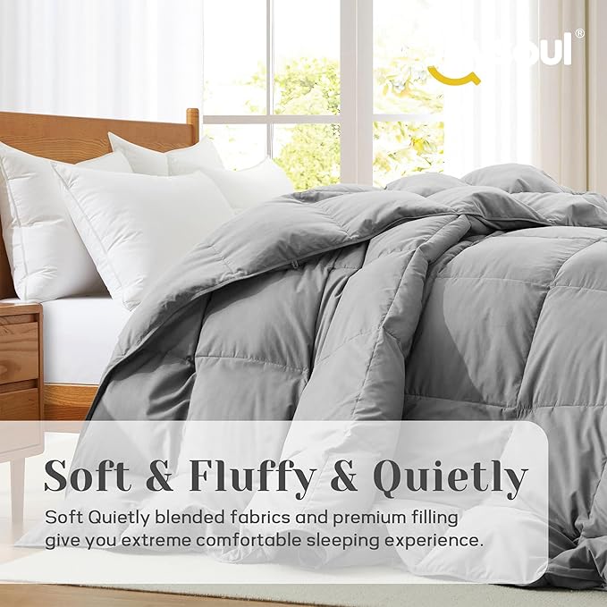 Joysoul California King Size Down Comforter - All Season Ultra Soft Goose Down & Feather Fiber Fill, Luxury Hotel Dark Gray Duvet Insert with Corner Tabs (108" X 94")