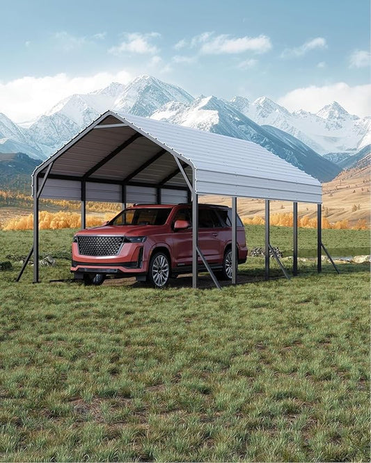 13'x21'x11' Oversized Metal Carport, Heavy Duty Metal Car Port for All-Weather, Steel Shed for Bass Boats, Pickup Trucks, and Tractors, N.W. 660 Lbs