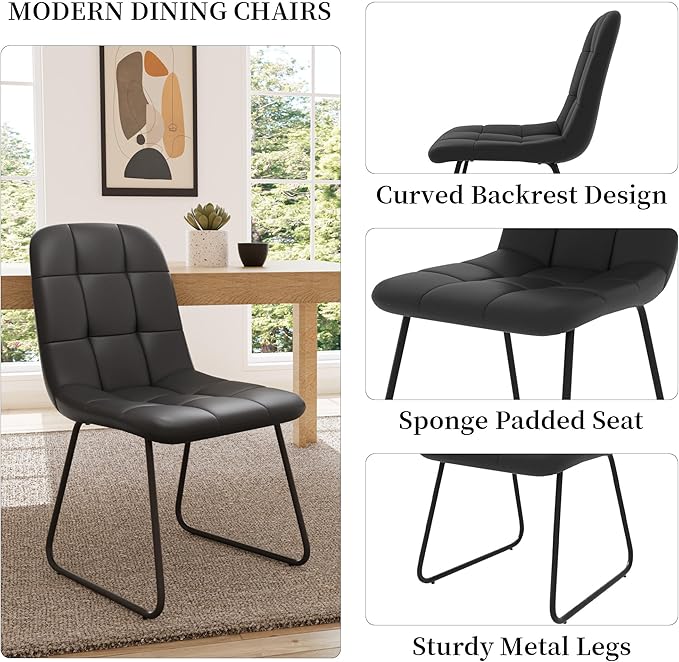 45.3 Inch Round Dining Table Set for 4, Mid Century Modern Small Coffee Set for Dining Room Kitchen Apartment (Light Walnut + 4 U-Shaped Black Chairs)