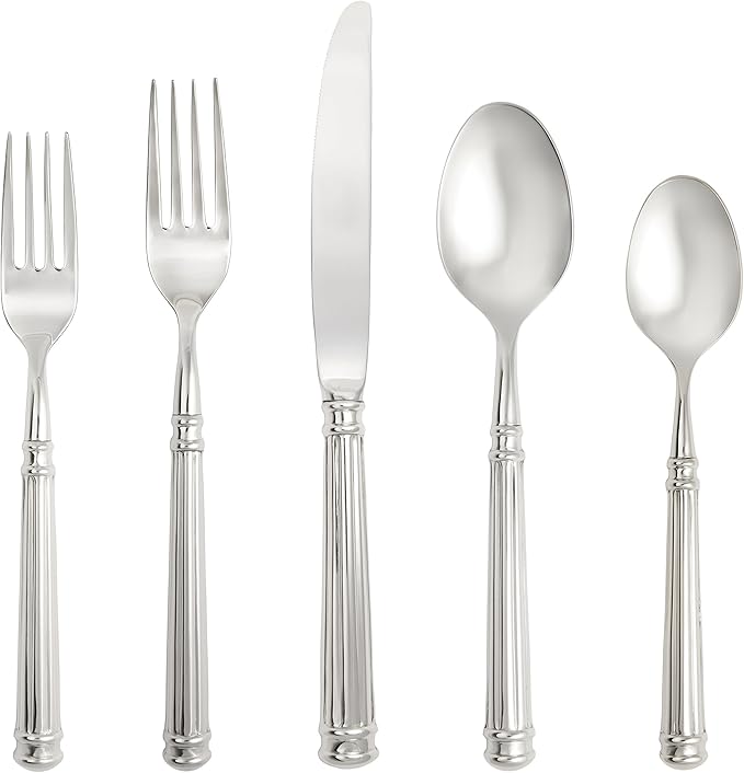 FORTESSA Nyssa 18/10 Stainless Steel Flatware, 20 Piece Place Setting With Table Knives, Forks and Spoons (Service For 4), Dishwasher Safe, Mirrored