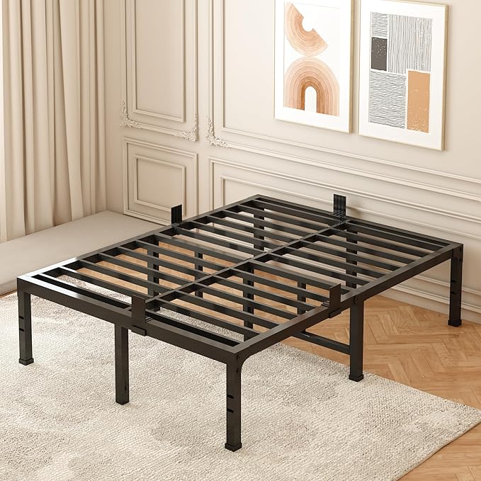 FUIOBYVV Full Size Bed Frame 18 inch Heavy Duty Metal Platform Bed Frame Full Support Up to 3500 lbs,No Box Spring Needed/No Shaking/Steel Slat Support/Noise Free/Easy Assembly