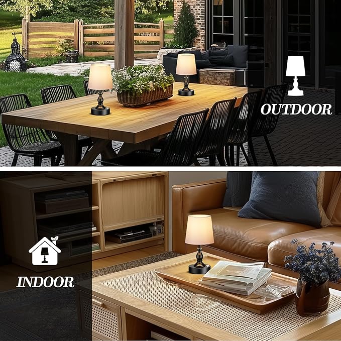 PARTPHONER Mini Cordless LED Table Lamp, 5200mAh Rechargeable Battery Operated Lamp, 3-Level Brightness, Touch Dimmable Desk Lamp, Bedside Night Light for Patio Camping Restaurant Home, Matte Black