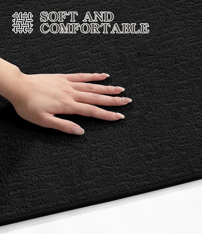 chakme Bathroom Rug Sets 2 Piece, Ultra Thin Bath Mat Quick Dry Bath Mat, Absorbent Bath Mat for Bathroom Non Slip Machine Washable, (Black)