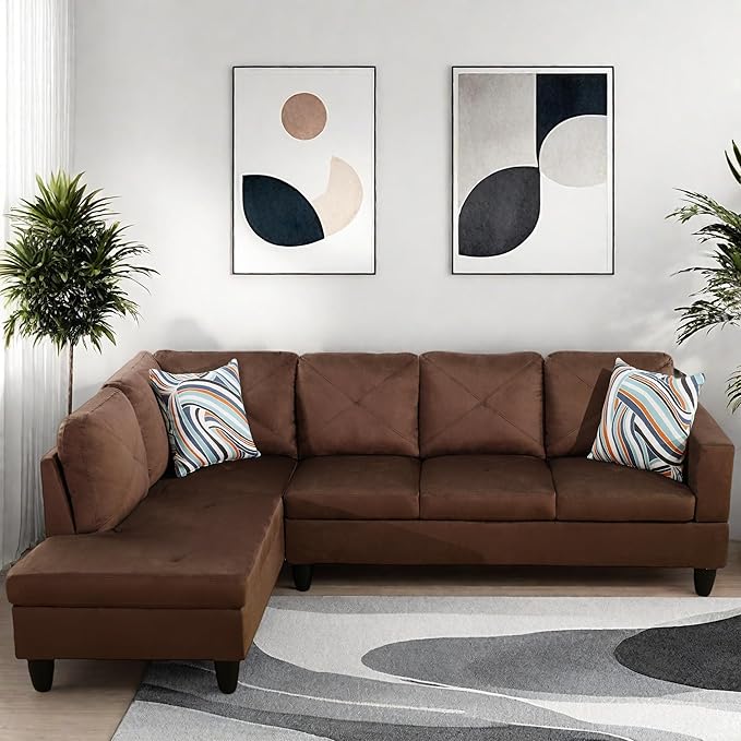 L Shaped Couch, Modular Sectional Sofa with Chaise, Modern Modular Sofas Furniture Sofa Couches for Living Room/Apartment/Office/Bedroom, Brown