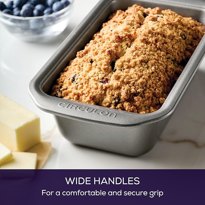 Circulon Nonstick Heavy Gauge Steel Bakeware Set with Rolled Pan Edges Loaf Pan, Cookie Pan, Baking Pans, Cake Pans, Muffin Pan and Cooling Rack (10-Piece, Gray)