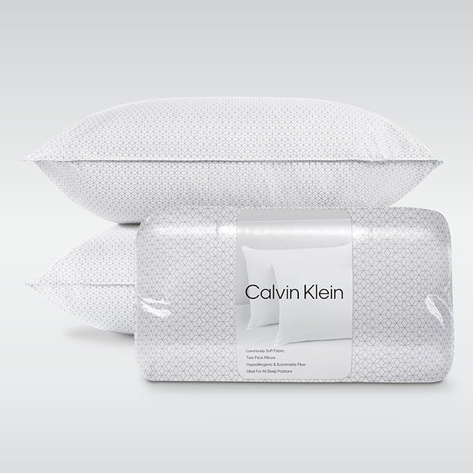 Calvin Klein Geometric Print 20" x 36" King Size Set of 2 Bed Pillows for Sleeping, White