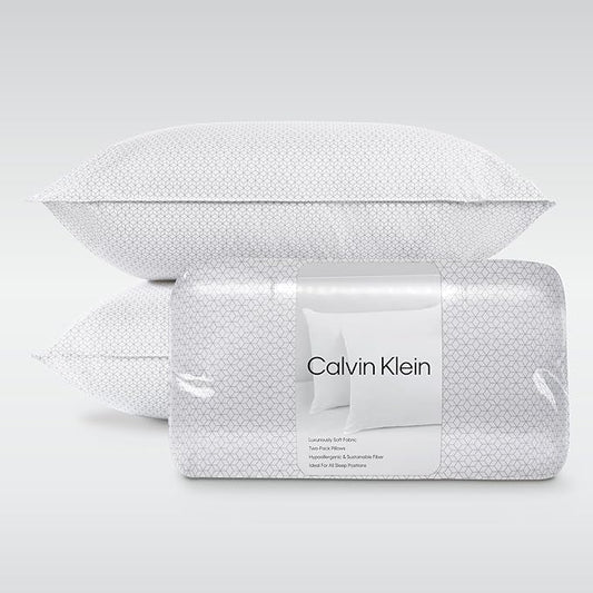 Calvin Klein Geometric Print 20" x 36" King Size Set of 2 Bed Pillows for Sleeping, White