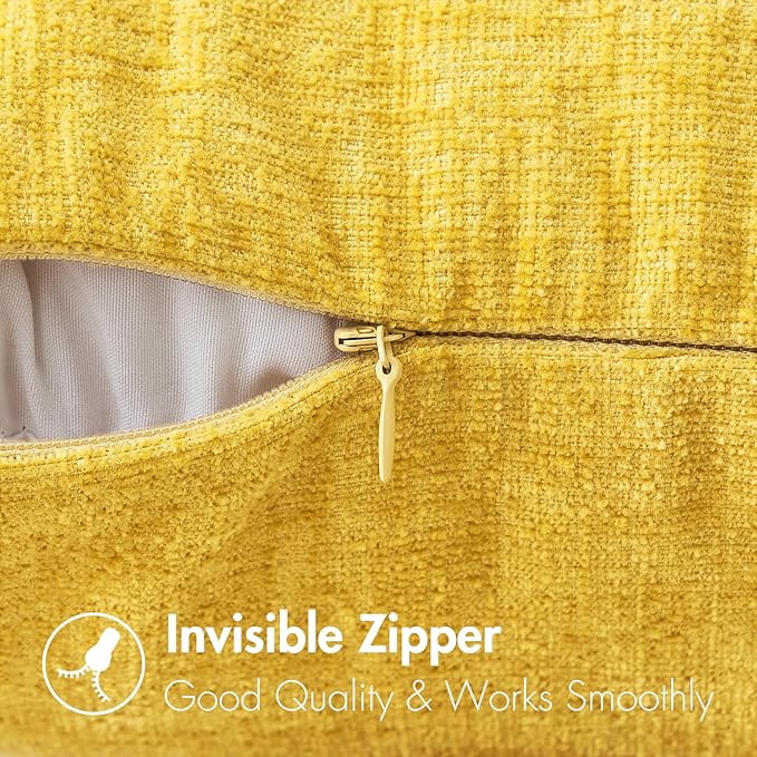 MIULEE Pack of 2 Couch Throw Pillow Covers 12x20 Inch Soft Yellow Chenille Pillow Covers for Sofa Living Room Solid Dyed Pillow Cases