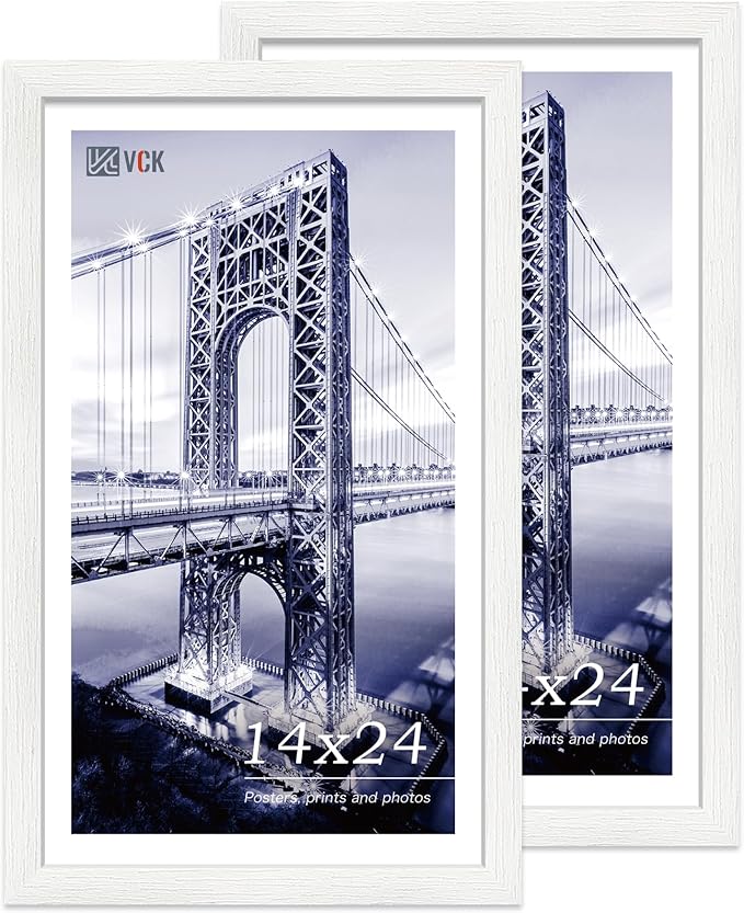 VCK 14x24 Picture Frame Set of 2, White Solid Wood Poster Frames, Textured Exclusive Wall Gallery Frame