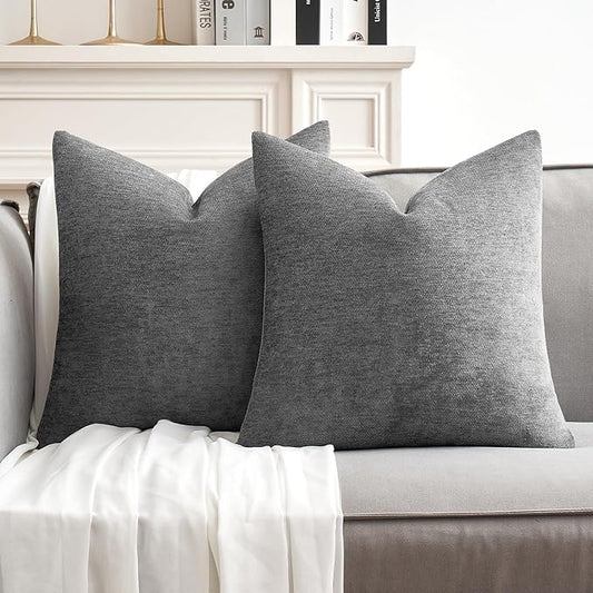 MIULEE Pack of 2 Dark Gray Decorative Pillow Covers 20x20 Inch Soft Chenille Couch Throw Pillows Farmhouse Cushion Covers for Home Decor Sofa Bedroom Living Room