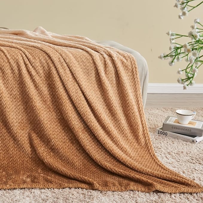 NEWCOSPLAY Super Soft Throw Blanket Ombre Brown Premium Silky Flannel Fleece Leaves Pattern Lightweight Bed Blanket All Season Use (Ombre Brown, Throw(40"x50"))