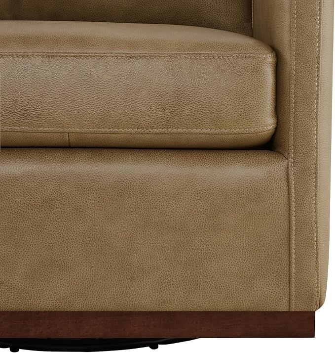 CHITA Genuine Leather Swivel Accent Chair, FSC Certified Mid Century Modern Arm Chair for Living Room and Bedroom, Fully Assembled, Mocha