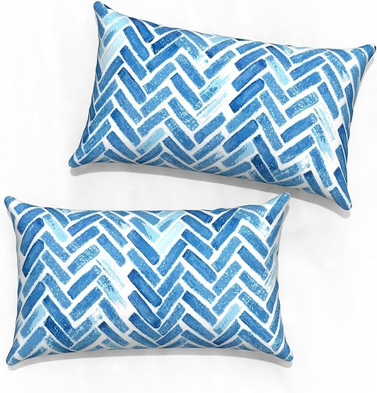 Outdoor Lumbar Pillow Covers 12”x20”, Rectangle Throw Pillow Covers for Patio Furniture, Decorative Lumbar Cushion Case for Garden Balcony Couch Office Chair, Pack of 2, Blue Bricks