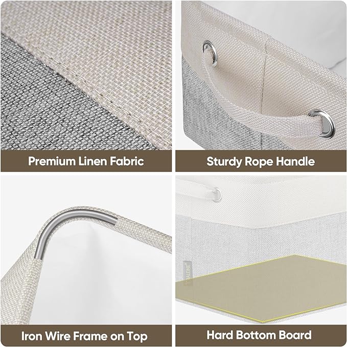 BALEINE 1 Pack Fabric Storage Bins for Shelves, Linen Storage Baskets for Organizing, Decorative Closet Bins for Clothes, Home (Grey, 12"x8"x8")