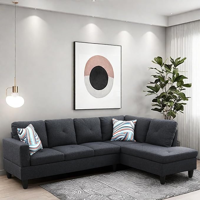 L Shaped Couch, Modular Sectional Sofa with Chaise, Modern Modular Sofas Furniture Sofa Couches for Living Room/Apartment/Office/Bedroom, Black Grey