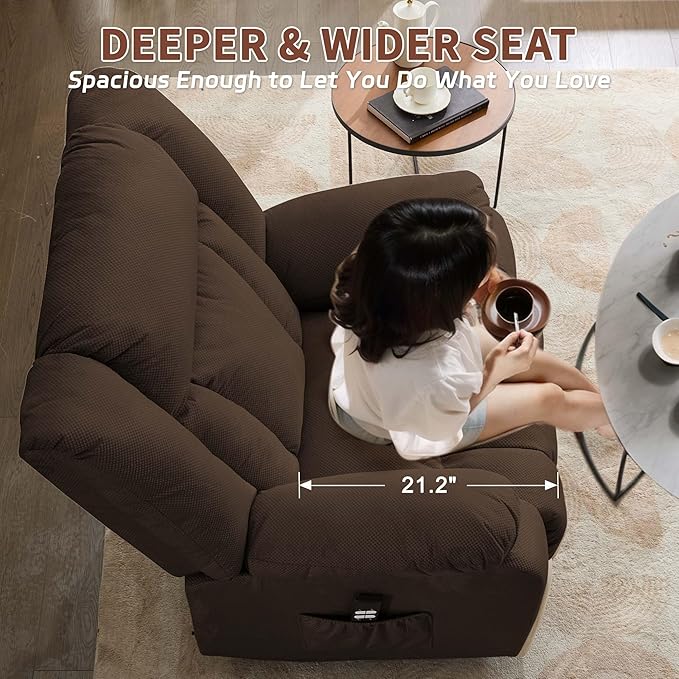 Oversized Dual Motor Power Lift Recliner for Adults, Electric Lift Chair with Heating and Massage, Waffle Fabric Electric Recliner Chair with Side Pockets, Wide Recliner for Living Room