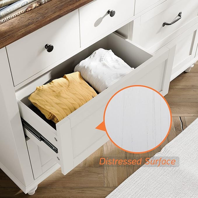 Dresser for Bedroom with 12 Drawers, Large Kids Dressers with Wide Chest of Drawers, Mid Century Modern Baby Wooden Closet Storage Organizer for Living Room, Nursery, Hallway, White