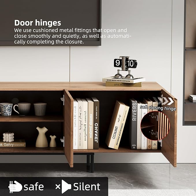 Modern Walnut TV Console for 70 Inch Screen – Long 70.87” Media Unit with Grille Doors and Drawers, Great for Living Rooms & Bedrooms