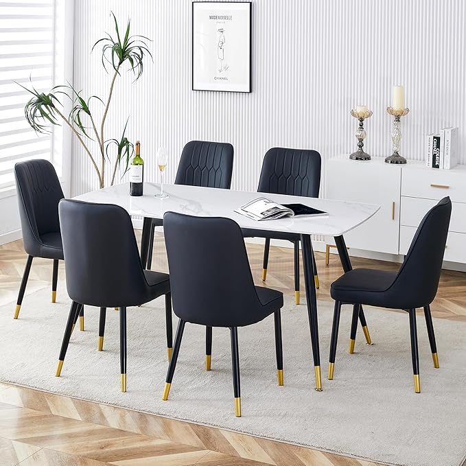 Dining Table Set for 6 with Chairs,Dining Room Sets for 6, Sintered Stone Kitchen Table Top and Modern Chairs Set of 6 for Kitchen Dining Room
