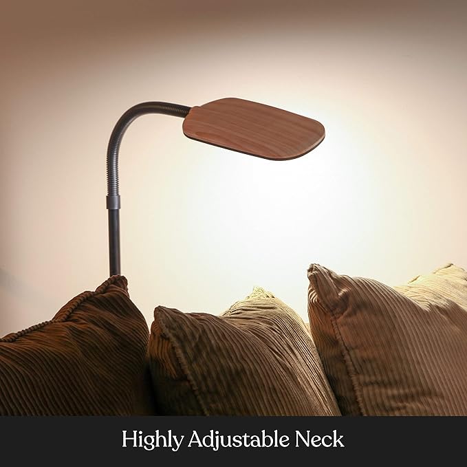 Brightech Litespan Slim LED Floor Lamp - Modern Reading Light Over Chair for Living Rooms & Offices, Tall With Adjustable Gooseneck, Crafts Work Light, Dimmable Standing for Bedroom - Wood